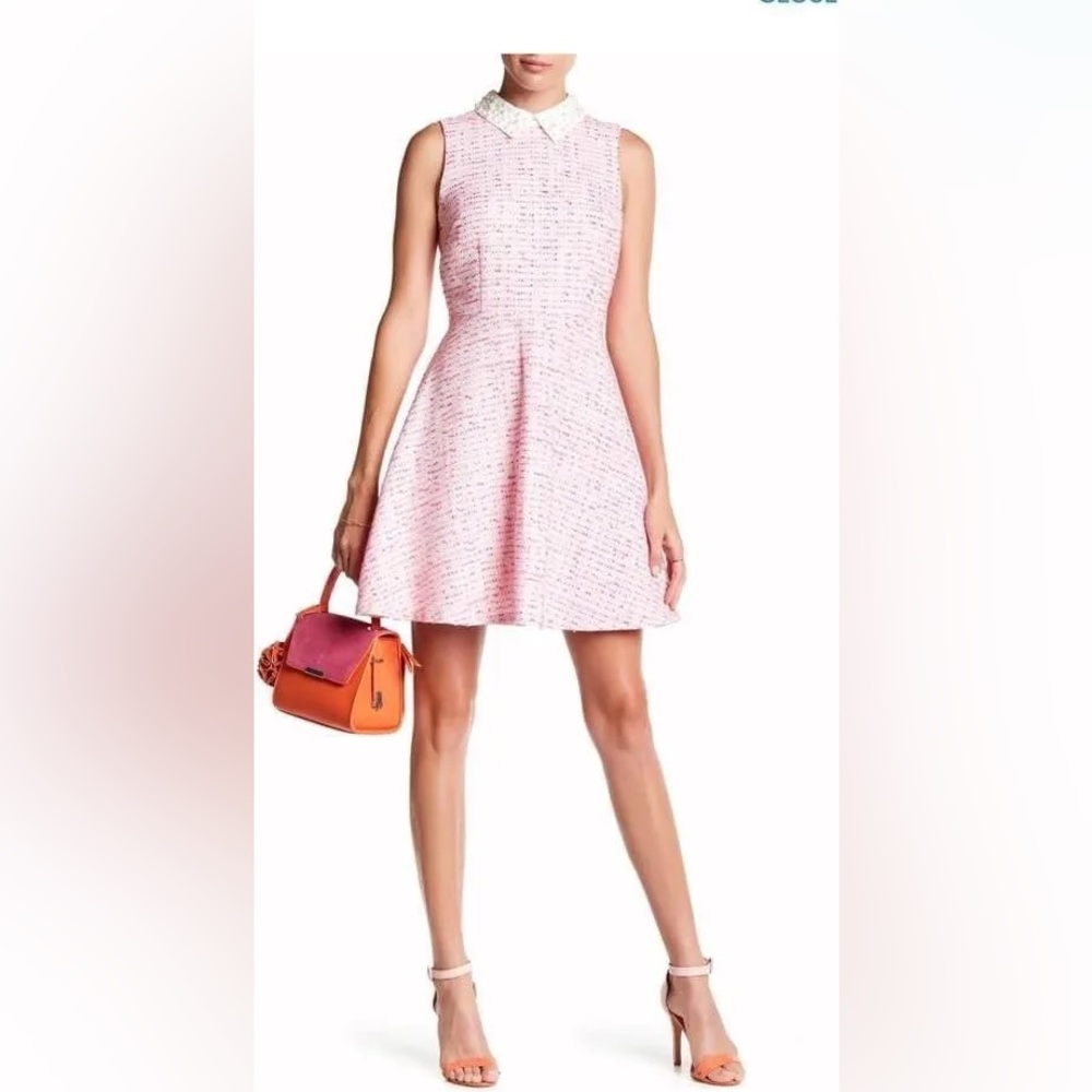 CeCe Pink and White Pearl Textured Mini Dress